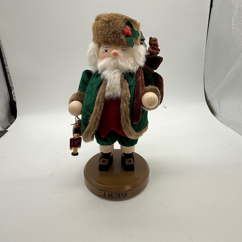 Vintage Old World Santa Nutcracker Forest Green Velvet Toy Bag primitive rustic